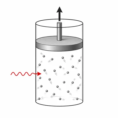 Gas in a piston-cylinder absorbs heat while pushing the piston upward.