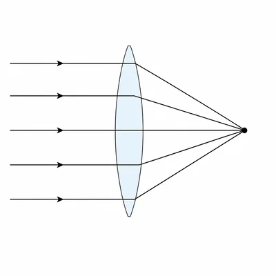 Parallel rays passing through a converging lens meet at one focal point.