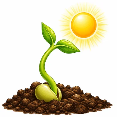 A green bean shoot growing upward toward sunlight.