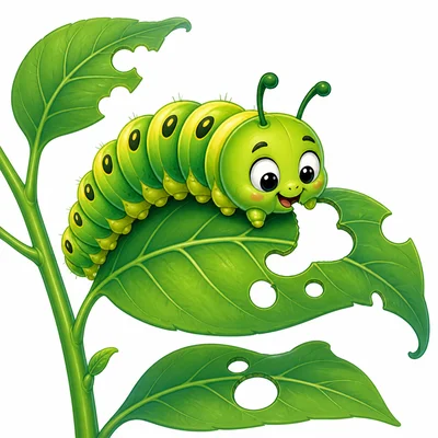 A caterpillar eating leaves.