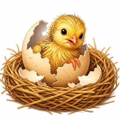 A hatchling coming out of an egg.