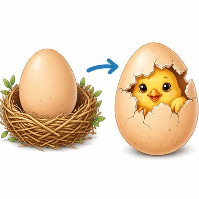 An egg before a chick hatches.
