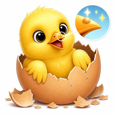 Chick hatching with a small bump on its beak.