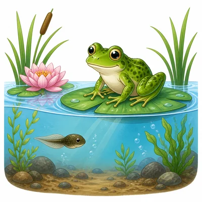 An adult frog and a tadpole looking very different.