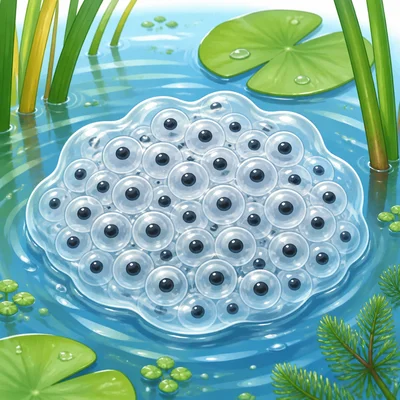 Frog eggs inside a clear jelly-like clump.