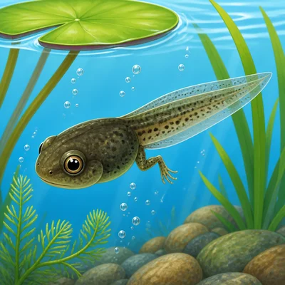 A tadpole swimming in pond water.
