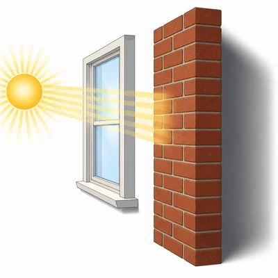 Sunlight passes through a window but is blocked by a brick wall.