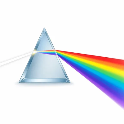 A prism separates white light into a rainbow of colors.