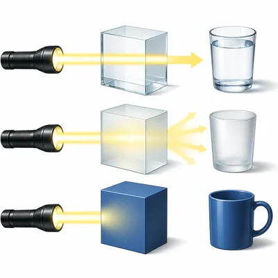 Clear, frosted, and solid objects show different ways light passes through.