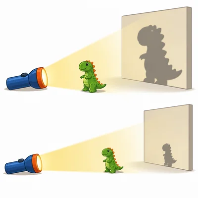 The same object makes different sized shadows when its position changes.