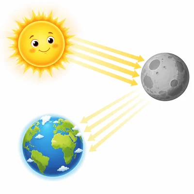 Sunlight shines on the Moon and reflects toward Earth.
