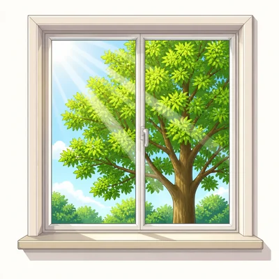 A clear window with a sharp view of a tree outside.