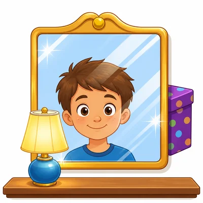 A shiny mirror reflecting objects instead of showing what is behind it.