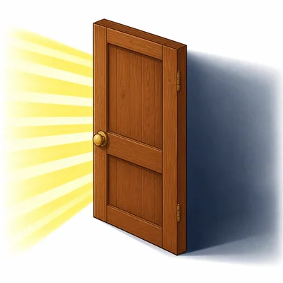 A wooden door blocking light from passing through.