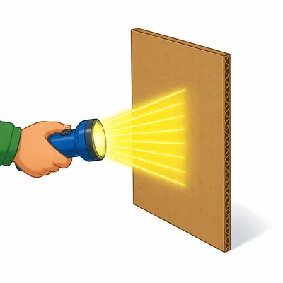 A flashlight shining on cardboard with no light passing through.