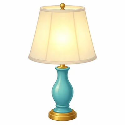 A glowing fabric lampshade with a blurry bulb inside.