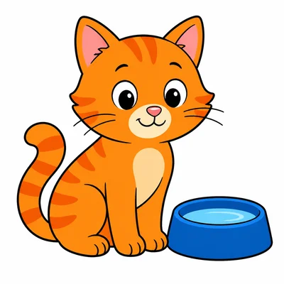 An orange cat beside a water bowl