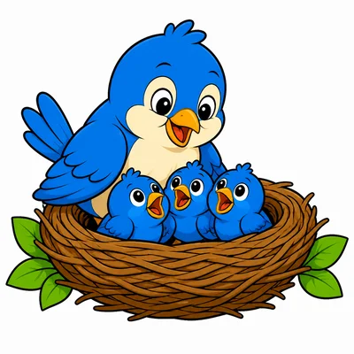A bird in a nest with baby birds