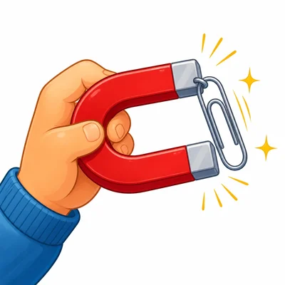 A paper clip sticking to a horseshoe magnet.