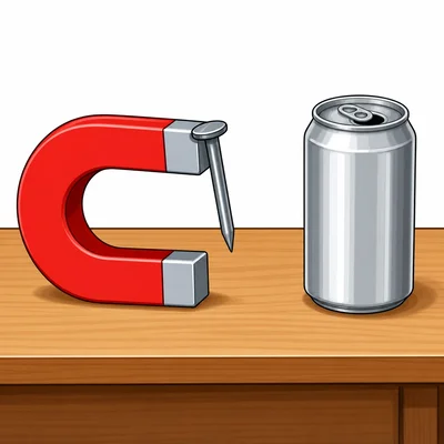 A magnet attracts a nail but not a soda can.