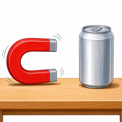 A magnet beside a soda can that does not stick.