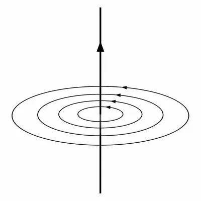 A straight current-carrying wire surrounded by concentric circular magnetic field lines with arrows.