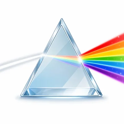 White light entering a prism and coming out as rainbow colors.