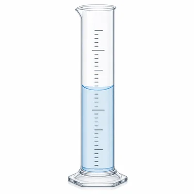 Graduated cylinder with a meniscus halfway between two tick marks.