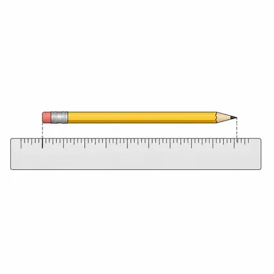 Pencil placed along a ruler starting away from the edge.