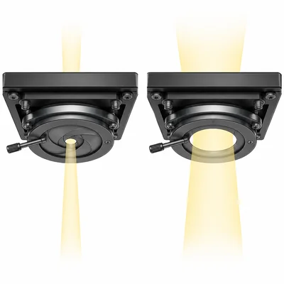Iris diaphragm openings under a microscope stage controlling the amount of light.