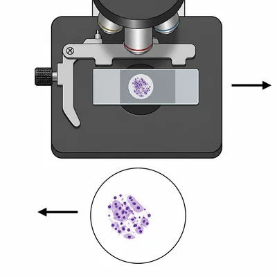 Diagram showing microscope slide movement and opposite apparent movement in the field of view.