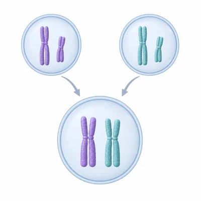 Two haploid gametes fuse to form one cell with paired chromosomes.