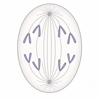 Anaphase cell with sister chromatids being pulled to opposite poles.