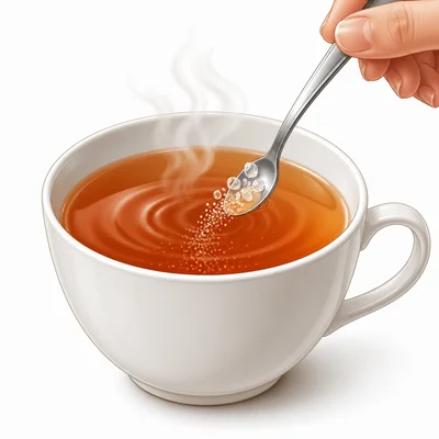 Sugar crystals disappear as they are stirred into warm tea.