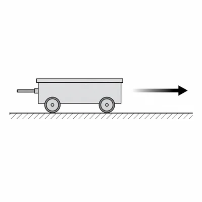 A cart moving to the right with a motion arrow.