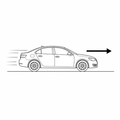 A car moving to the right with a motion arrow.