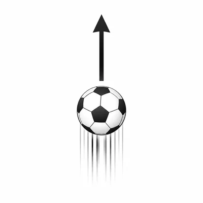 A soccer ball moving upward with a motion arrow.