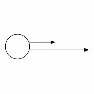An object with a shorter and longer arrow pointing right.