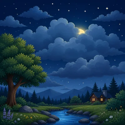 Clouds block the Moon in the night sky.