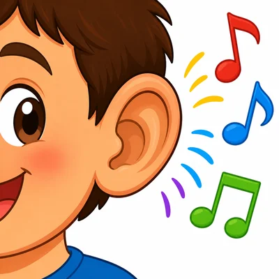 A child’s ear hears music.