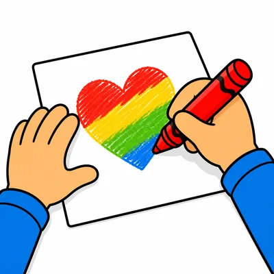 Hands use a crayon to draw.