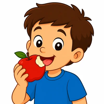 A child uses their tongue to taste an apple.