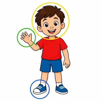 A child’s head, hand, and foot are shown.