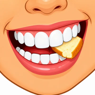 Teeth help chew food.
