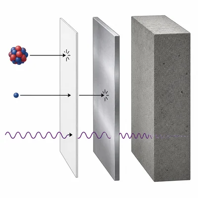 Alpha, beta, and gamma radiation shown with different penetrating abilities through shielding.