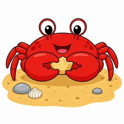 A crab using its claws to hold food.