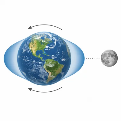 Earth has two opposite tidal bulges aligned with the Moon.
