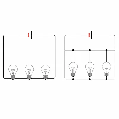 Side-by-side diagrams of a series circuit and a parallel circuit.