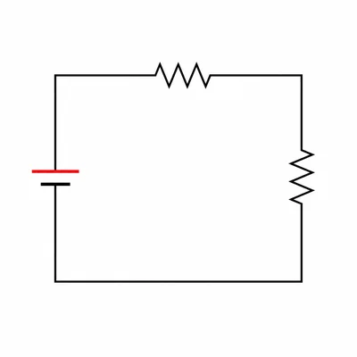 A single-loop circuit with a source and two resistors in series.