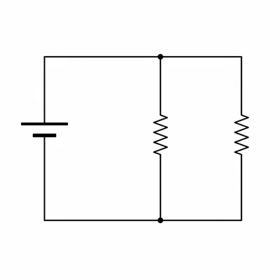 A battery connected to two resistors in parallel.
